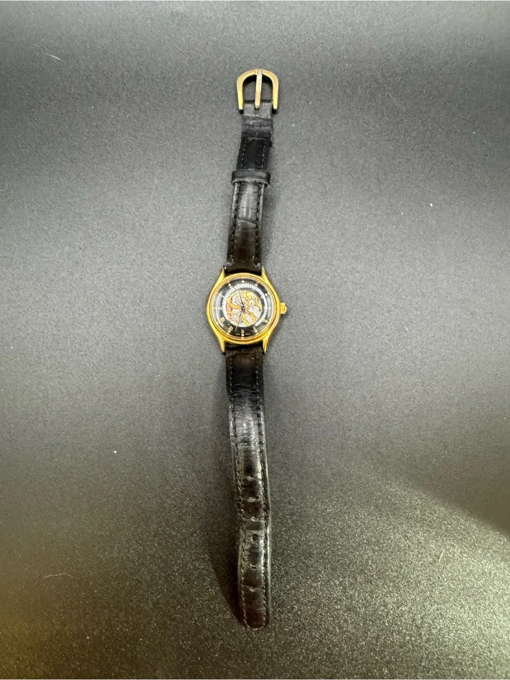 VTG Relic ZR-72100 Ladies Skeleton Watch New Battery 25MM 7” Black Leather Band
